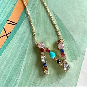 Gold Initial Letter Necklace Crystal Rainbow Rhinestone N